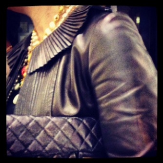 Amazing workmanship on the collar of a leather Chanel jacket.