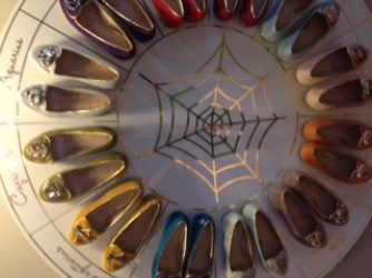 For many women, shoes are part of the daily uniform but also an expression of identity. Hence this “shoe horoscope” display at the store’s entrance…