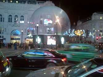 There’s a big snow globe in the middle of Piccadilly Circus