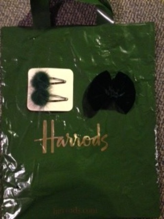 I had to buy these deep green mink barrettes and a matching velvet bow for my twin god daughters. Only Harrod’s and my friend Carolina Zapf’s store Baby CZ have such marvels