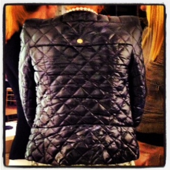 Quilted Chanel jacket–like a Chanel quilted bag writ large–at Chanel event.